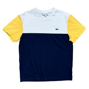Lacoste Color Block Blue, White & Yellow Crew Neck T-Shirt, Men's Large